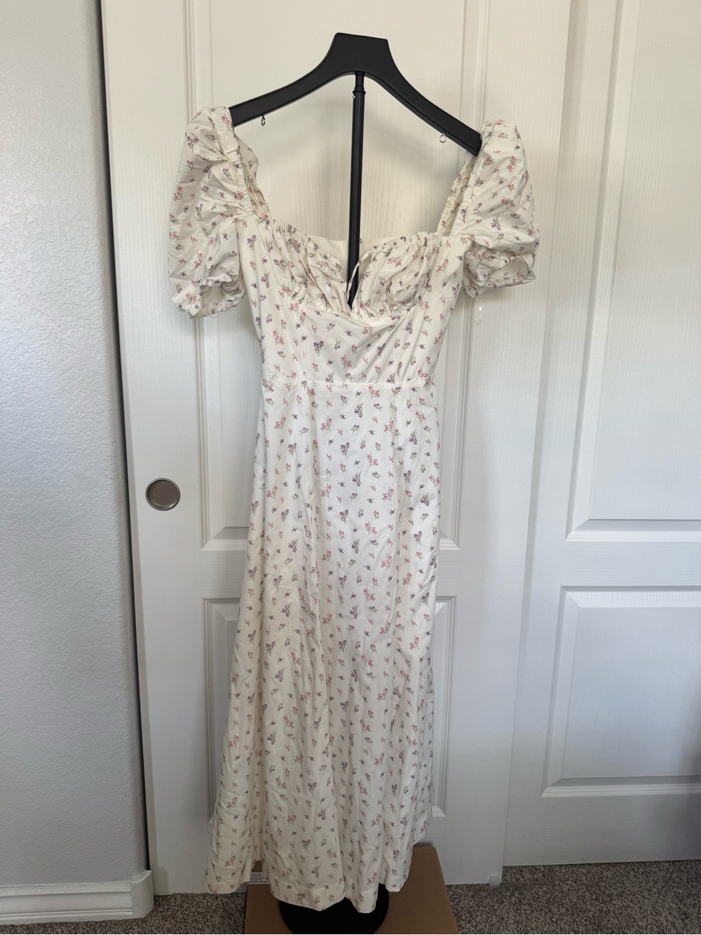 House of CB Cream Midi Dress with Pink Floral Motif NWOT - Picture 2 of 5